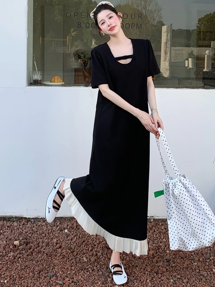 NYFS فستان صيفي 2025 النمط الكوري الدهون MM المرأة فضفاضة حجم كبير تكدرت هيم فستان طويل رداء Elbise #4