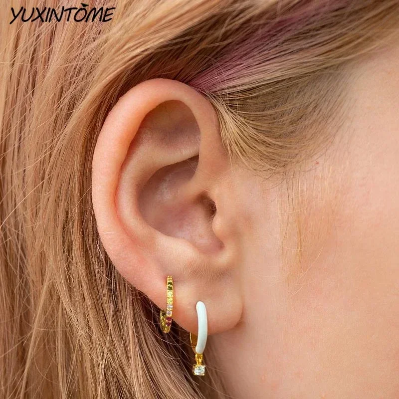 925 Sterling Silver Needle Colorful Enamel hoop Earrings for Women Trends Punk Gold Earrings Party Jewelry Fashion Accessories