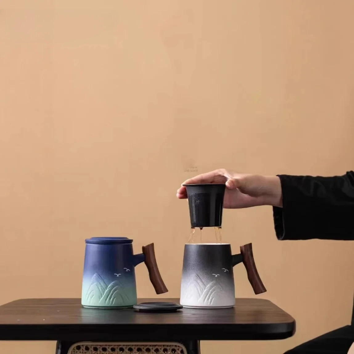 Relief Gradual Change Ceramic Tea Separation Personal Office Tea Cup Mug Teacup Office Cup