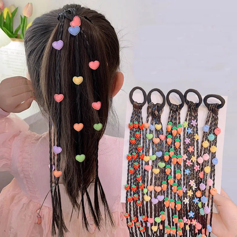 1PC New Girls Colored Strawberries Wigs Ponytail Headbands Rubber Bands Hair Bands Headwear Lovely Kids Hair Accessories