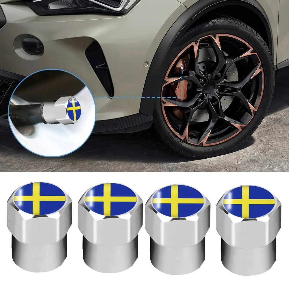 4pcs Car Styling Sweden Flag Emblem Wheel Tire Valves Tyre Air Caps Case for Volvo V70 XC60 S60 V60 V40 Decoration Accessories