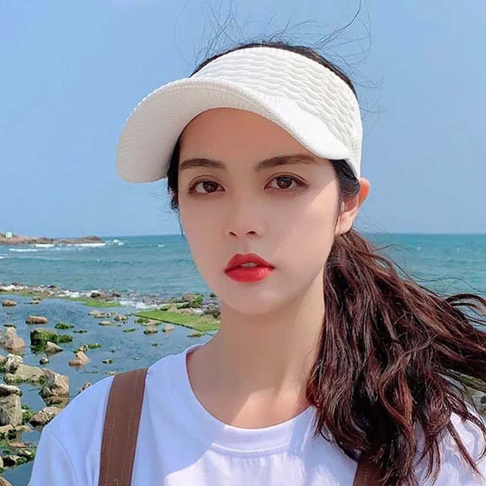 Portable Fish Scale Knitted Visor Cap Breathable Polyester Long Brim Sun Cap Versatile Lightweight Sunscreen Empty Top Hat