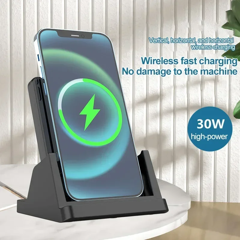 30W Wireless Charger Pad Stand Desktop Ultra-thin Mobile Phone Fast Charging Dock Station For iPhone 15 14 13 12 Samsung Xiaomi view 5