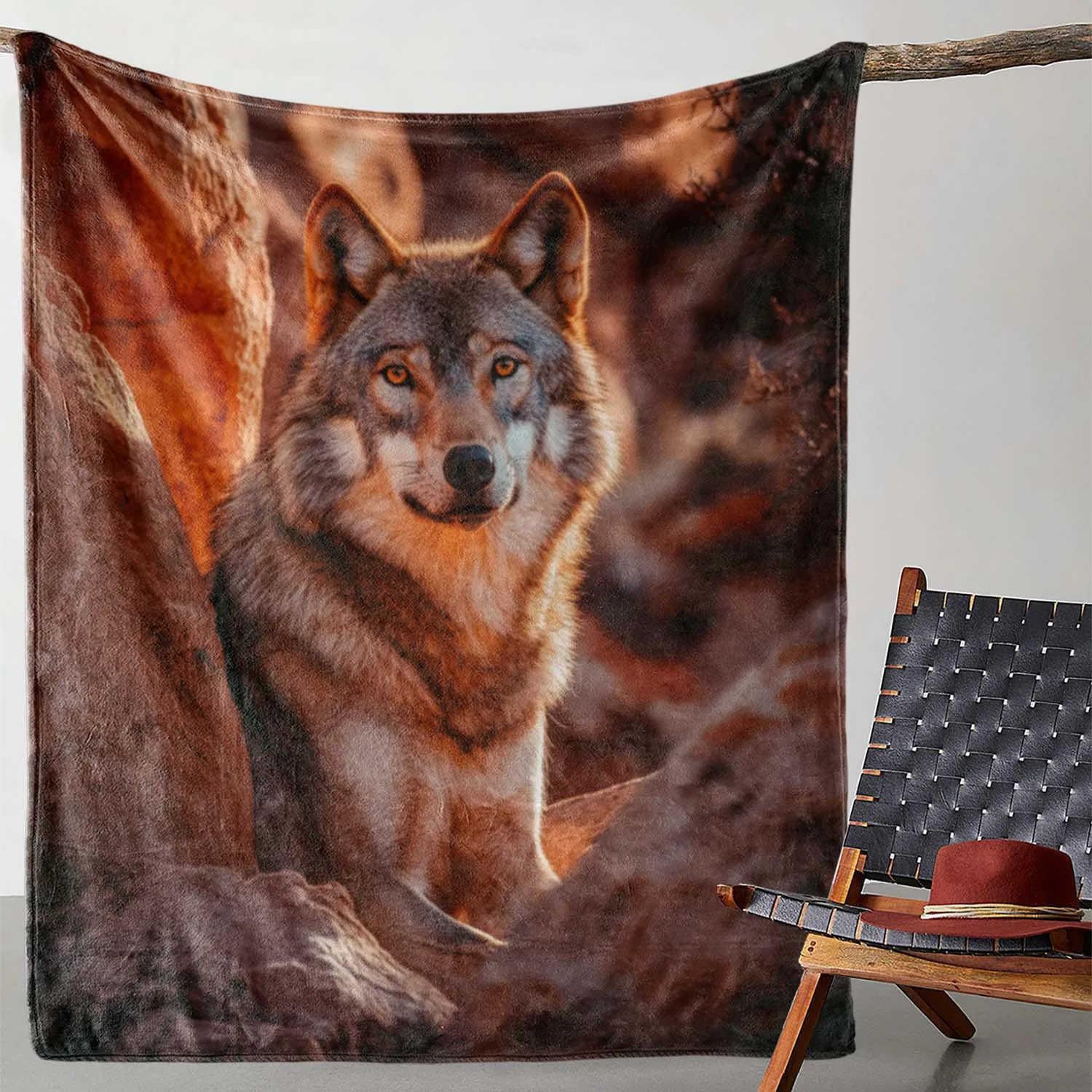 1pc Cozy Flannel Blanket with Unique Wolf Print – Soft, Warm, and Luxuriously Fluffy – Perfect for Couch, Bed, Car, Office, Camp