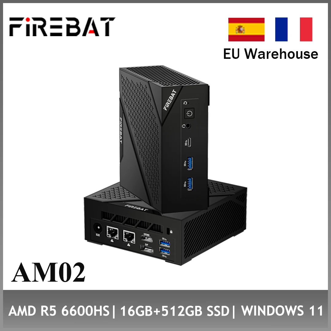 FIREBAT AM02 MINI PC AMD Ryzen 5 6600H DDR5 16GB RAM 512GB SSD WIFI6 BT5.2 Portable Desktop MINI PC Computer Network port HDMI