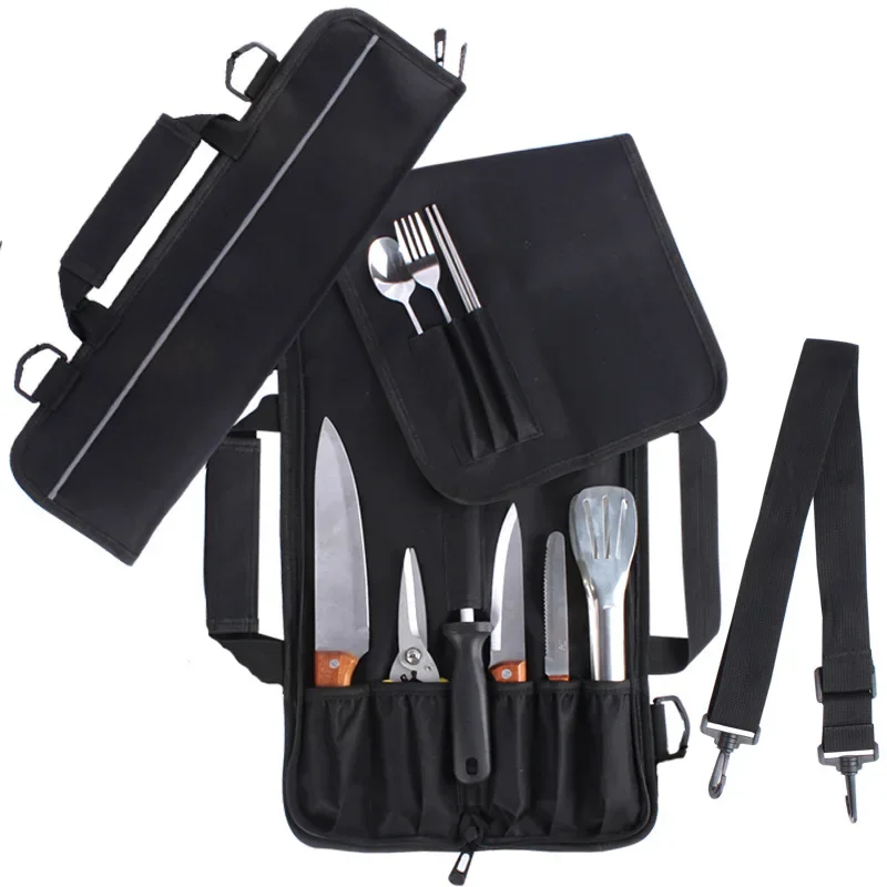 Portable Chef Knife Roll Bag with Adjustable Straps Kitchen Cooking Chef Knife Carrying Storage Pocket Cooking Tools Accessories