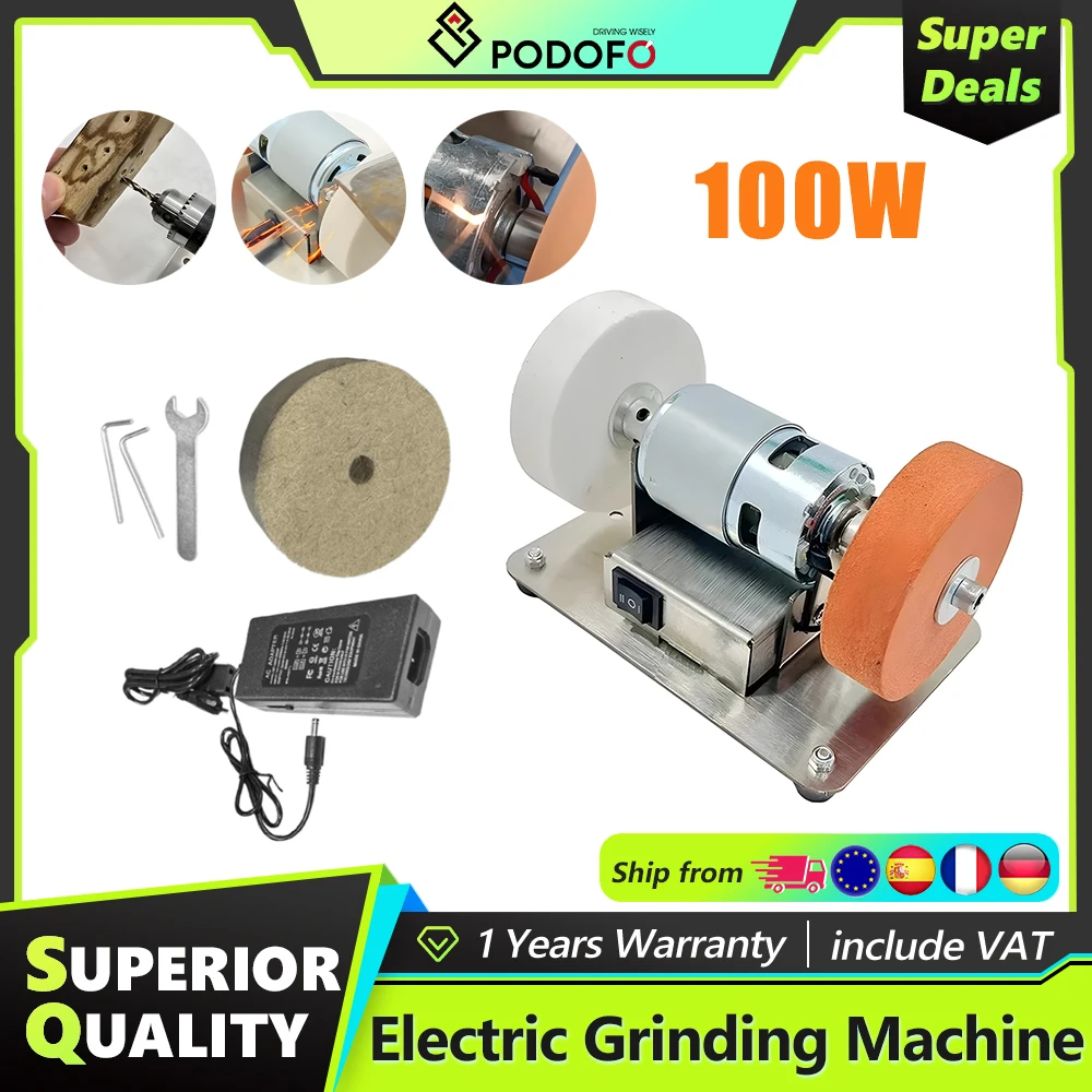 Podofo 100W Ponceuse multifonctionnelle électrique compacte avec disque de polissage, meuleuse de table à moteur micro-granulé, idéale pour la fabrication d'outils de traitement des métaux