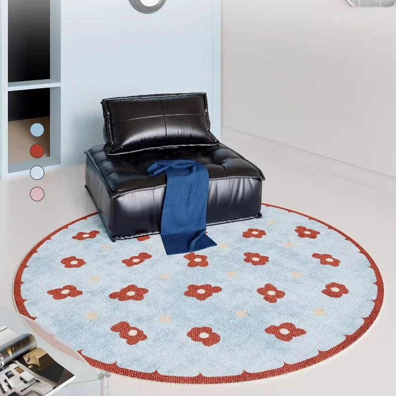 Modern Style Bedroom Decor Round Carpet Thick Plush Carpets for Living Room Fluffy Soft Bedside Floor Mat Home Blue Washable Rug