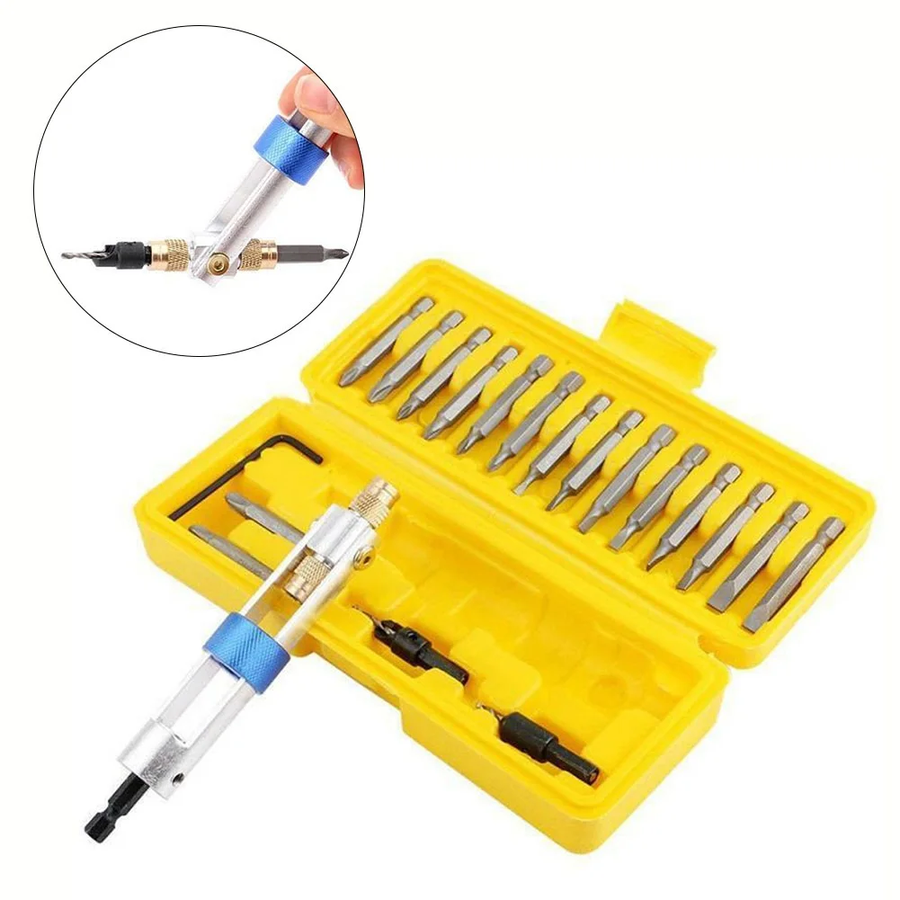 Half Time Drill Driver Set with 18 Bits Including Cross Slot and Countersunk in Plastic Box for Fast Drilling and Screwing