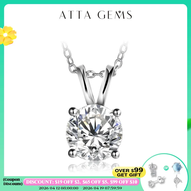 

ATTAGEMS 2Carat 8.0mm Real Moissanite Pendant Necklace For Women 100% 925 Sterling Silver Wedding Party Bridal Fine Jewelry