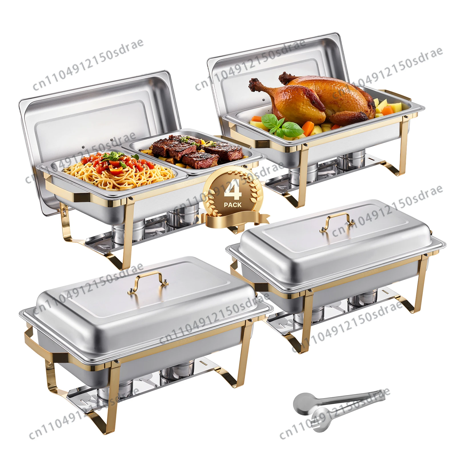 8 Qt 4 Pack Chafing Dish Buffet Set Stainless Steel Chafer with 2 Full Size and 4 Half Size Pans Catering Warmer Server
