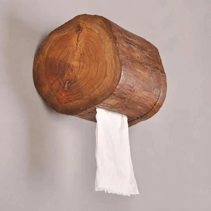 Natural Wood Tissue Box Wall-Mounted Tissue Holder Bathroom Bedroom Modern Simple Wooden Pull-Out Tissue Box Table Decoration