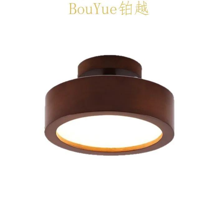 Simple Nordic solid wood round aisle light foyer entrance corridor cloakroom ceiling light New Chinese log