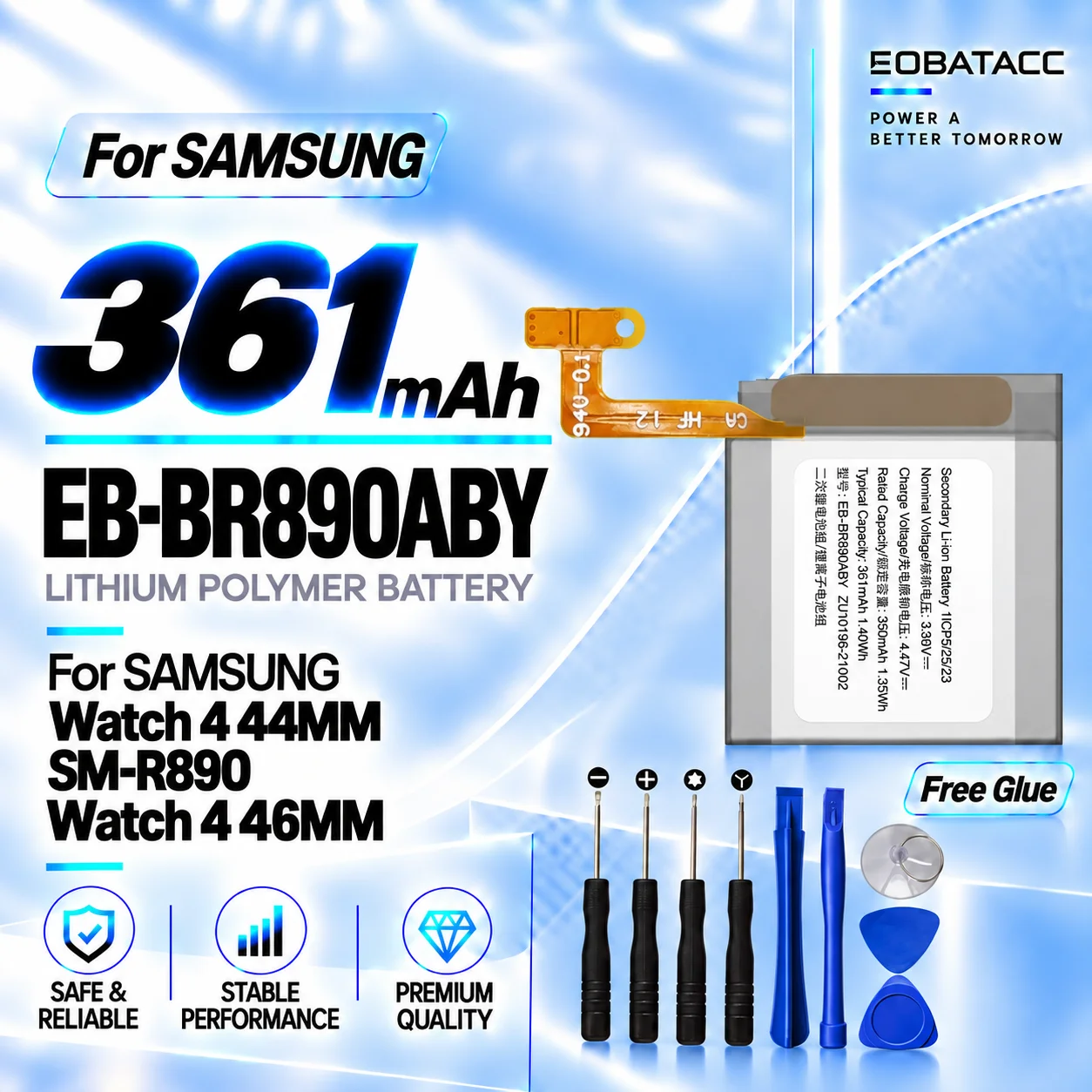 New EB-BR890ABY 300mAh Replacement Battery For SAMSUNG Watch 4 44MM/46MM/SM-R890 Smartwatch Long-lasting +Free Tools