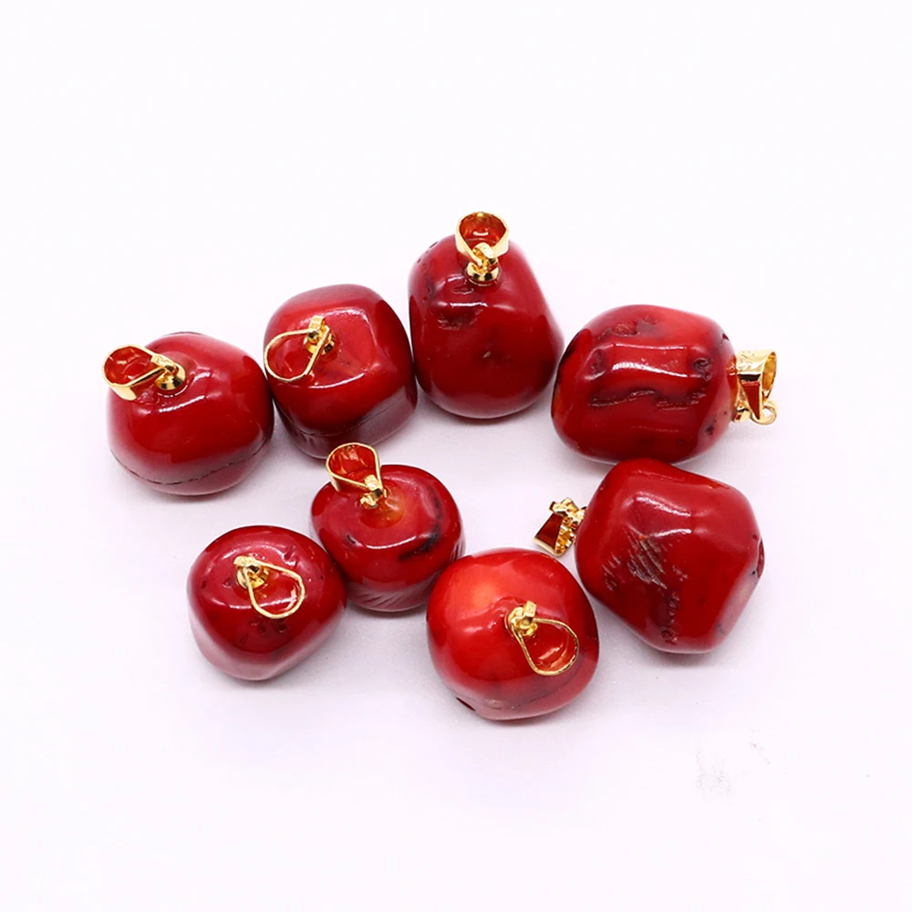 Smooth Irregular Stone Shaped Red Coral Pendant Natural Sea Bamboo Retro Melon Seed Buckle DIY Craft Necklace Earring Making