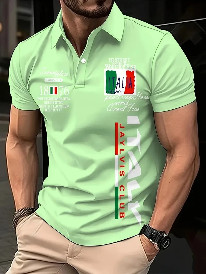 Fashion Men\'s Polo Shirt Italy Graphic Print Summer Short Sleeve Casual Button-Down Tops Oversized  Men\'s Clothing Golf T-Shirt