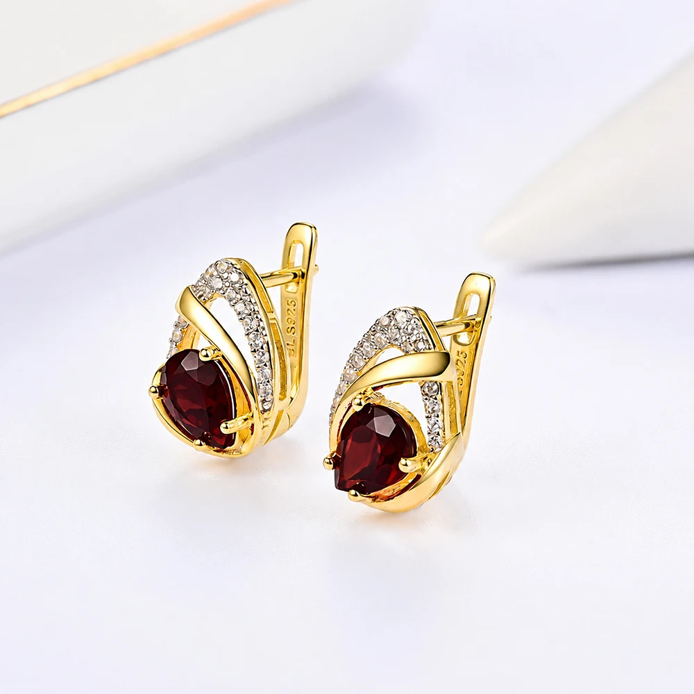 Elegant 925 Sterling Silver Women'S Earrings Luxury Natural Garnet January Birthstone Gemstones Fine Jewelry For Proposal Wear