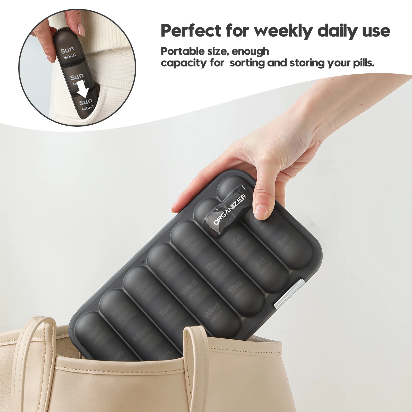 Weekly Pill Organizer 7 Day 4 Times a Day, Large Capacity Detachable Pill Box with AM PM Night Backup, Moisture-Proof Travel Med