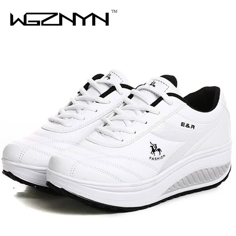 WGZNYN-zapatos informales con plataforma para mujer, calzado adelgazante de piel sintética, de alta calidad, para primavera y otoño, 2024