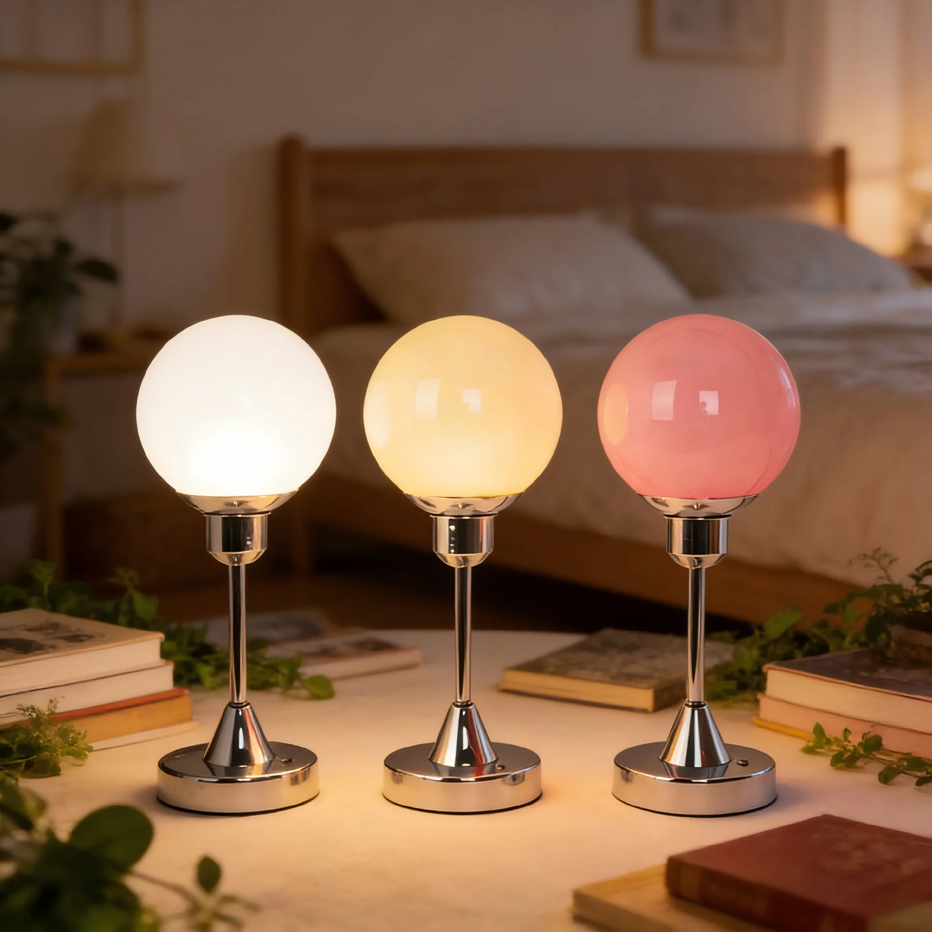 

Minimal Luxury Glass Table Lamp, USB Rechargeable LED Night Light, Creative Decorative Desk Lamp for Living Room Bedroom Bedside
