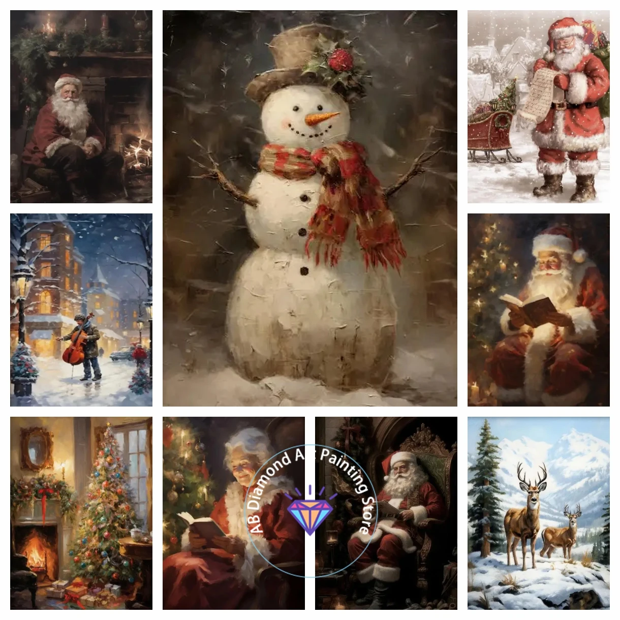 

AB Diamond Painting Art Light Academic Christmas Festive Santa Country Farmhouse Winter Landscape Mosaic Embroidery Cross Stitch