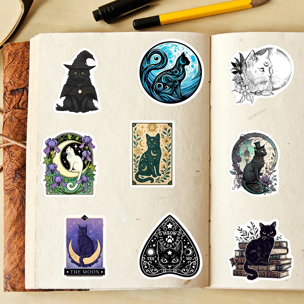 Cartoon Witch Black Cat Stickers Art DIY Toy Gift Graffiti Decal for Scrapbook Junk Journals Laptop Bottle Decorative Waterproof - view 5