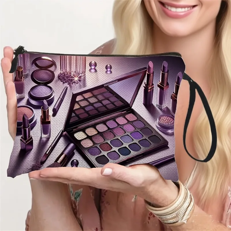 Purple Luxurious Eyeshadow Fashion Makeup Bag, a Noble And Elegant Beauty Storage Pouch with a Wrist Strap for Convenient Travel