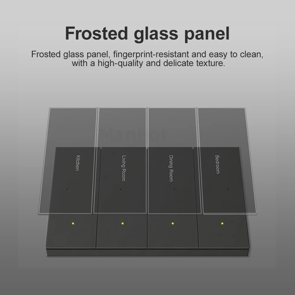 MANHOT WiFi Smart DIY Name Switch 1/2/3/4/6/8Gang Smart Glass Panel Push Button Switch With Radar Sensing Work With Tuya Smart view 4