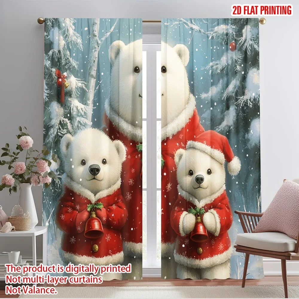 2pcs,2D plane printing Curtain Popular Cute polar bears winter Christmas (2) Versatile Fabric (without rod) Gifts for Living