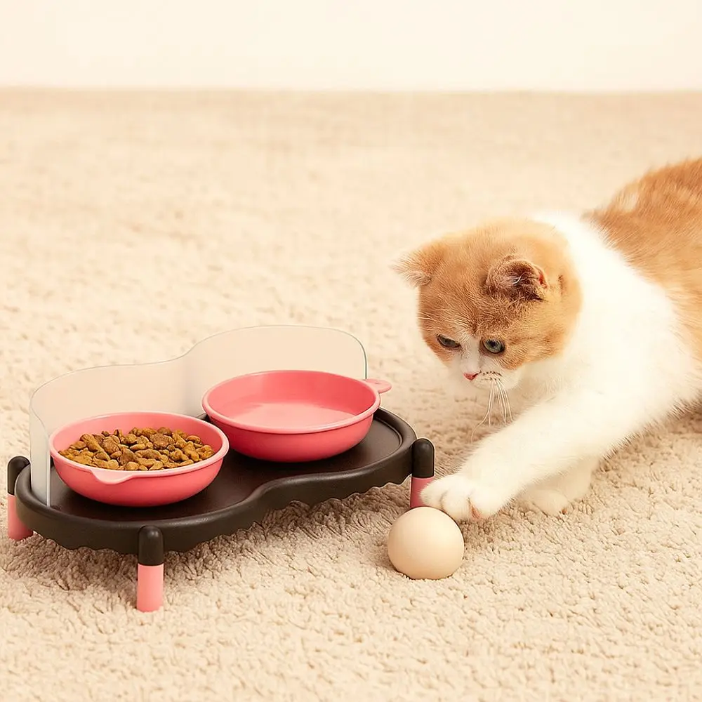 

Colorful Anti-slip Ceramic Cat Bowl High Foot Stable Pet Feeder Leak Proof Large Diameter Cat Double Bowl for Drinking Feeding