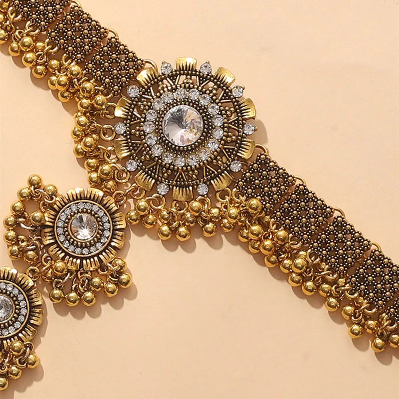 Ethnic Vintage Crystal Decoarion Bracelet For Women Bijoux Ethnic Handmade Metal Beads Tassel Hand Bracelets Jewellery