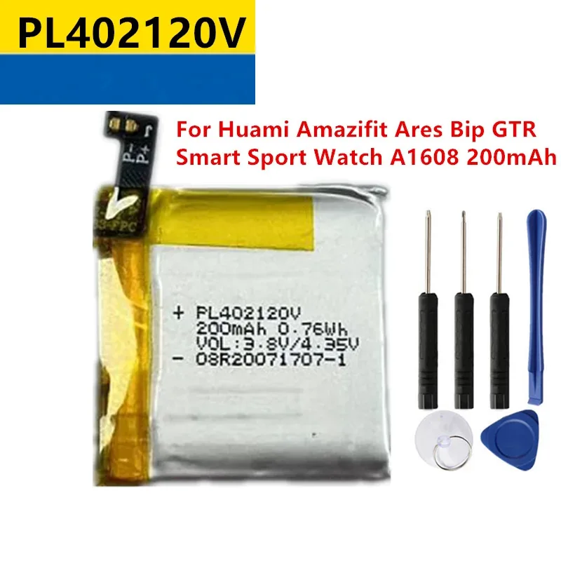 

High Replacement Battery GTR PL 402120 V For Huami Amazifit Ares Bip GTR Smart Sport Watch A1608 200mAh with Tools