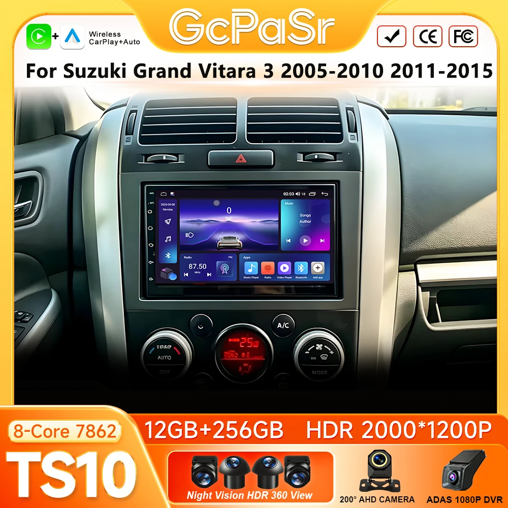 For Suzuki Grand Vitara 3 2005-2010 2011-2015 Car Radio Carplay Multimedia Player GPS Android Auto Android 16 WiFi No 2din Video