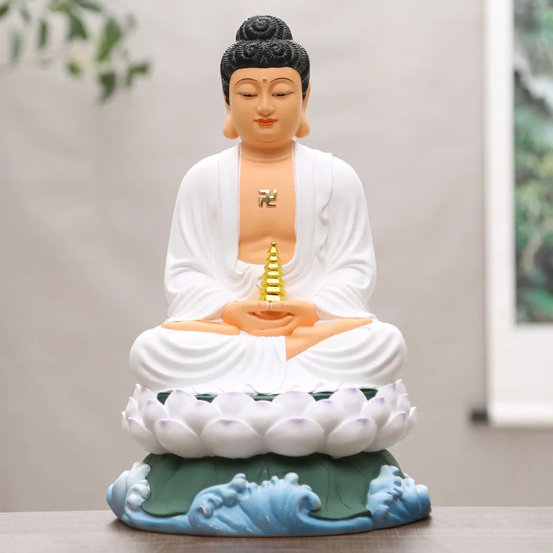 Imagem -03 - Banhado a Ouro Sakyamuni Buddha Estátua Resina Plain Coat Home Decor Amitabha Farmacêutico Chinês