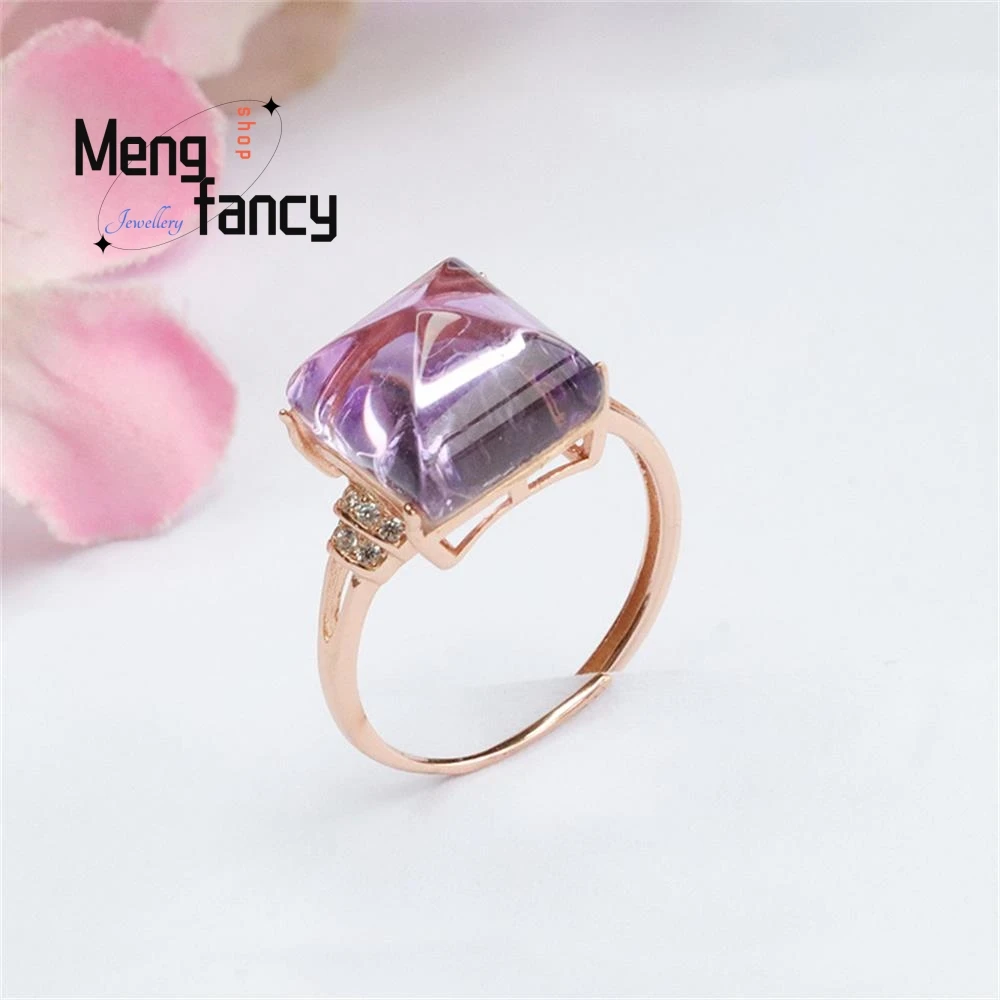 S925 Silver Natural Amethyst Sugar Tart Ring Colourful Exquisite High-grade Fashion Luxury Jewelry Couple Promise Holiday Gifts