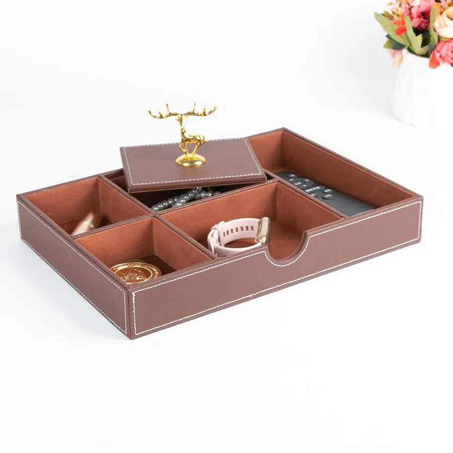 Fashion Multifunctional Countertop Storage Box Bedroom Jewelry Storage, Entrance Key Mobile Phone Placement Plate Leather