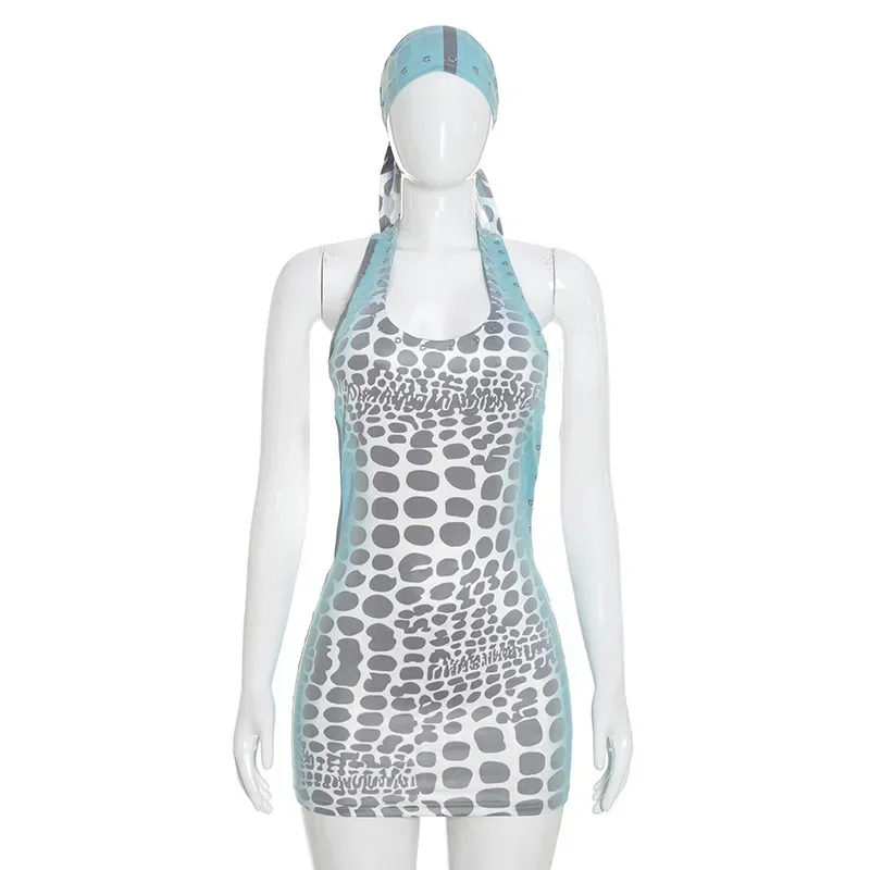 มินิเดรสผู้หญิงลายเสือดาวสไตล์ - Y2K Backless Halter Mini Dress บทวิจารณ์และราคา
