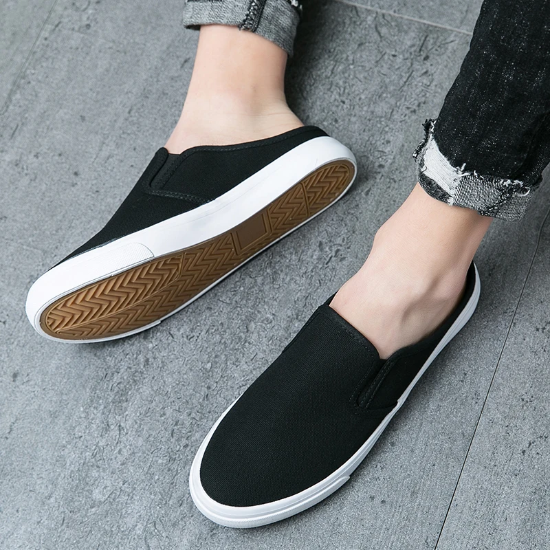 Canvas Half Shoes For Men Mules Sandals Slip On Flats Summer Loafers Slippers Man Slides Backless Mens Casual Driving Shoes 2024