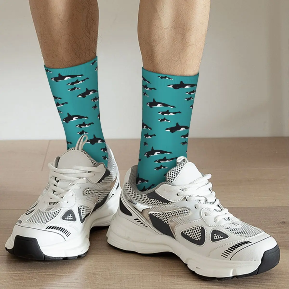 Group Of Orca Whales Swimming In The Ocean Socks Harajuku Super Soft Stockings All Season Long Socks for Unisex Valentine's Day