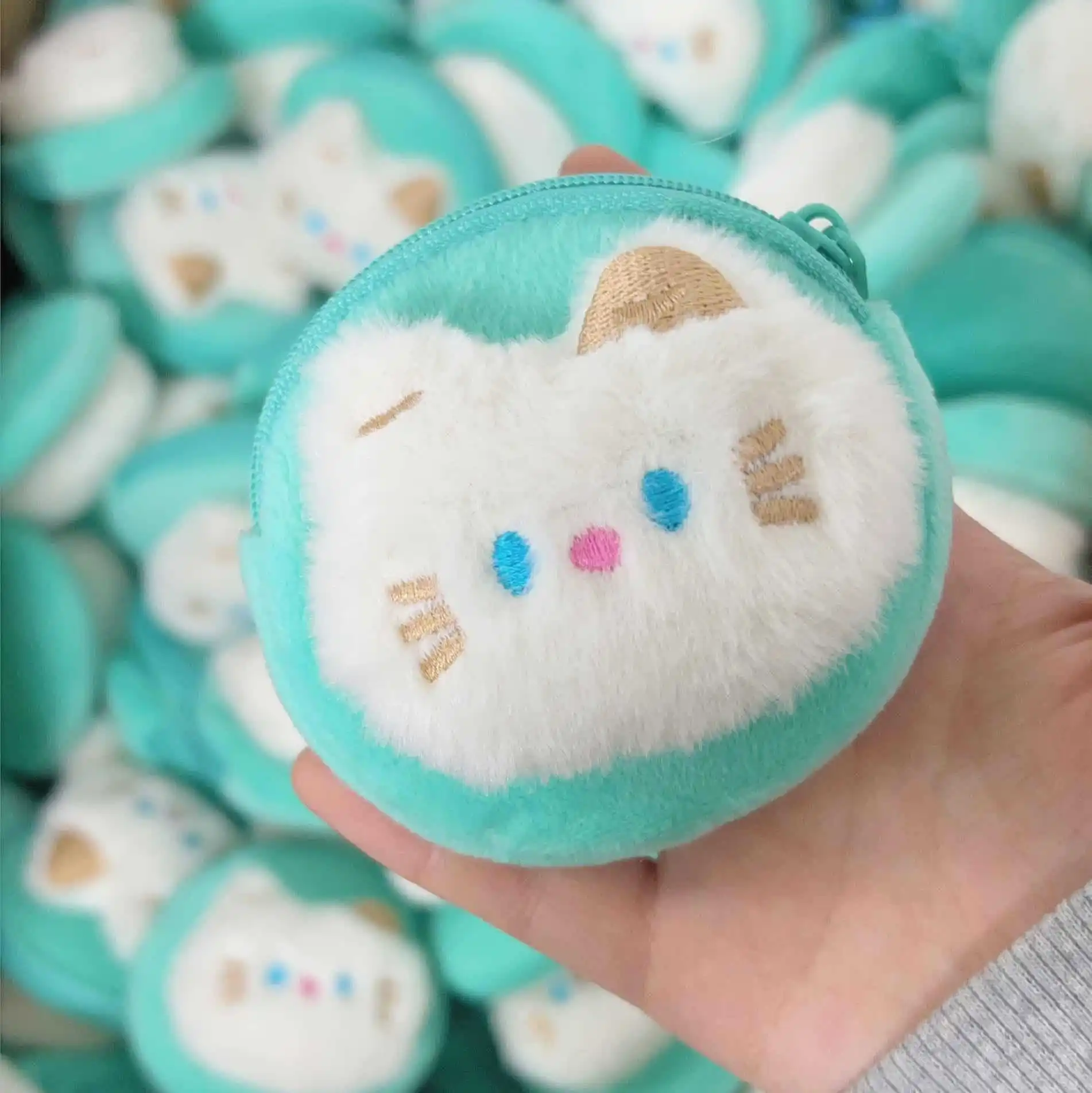 Ins Small Fresh Mint Green Kawaii Cat Plush Coin Purse Cartoon Cute Cat Mini Portable Coin Purse Headphone Bag Birthday Gifts