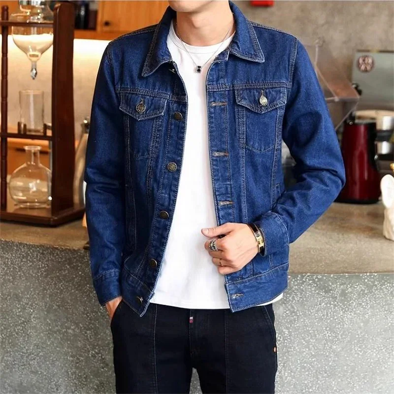 New Men Pure Colour Simple Denim Jacket Black / Blue Homme Daily Business Casual Coats