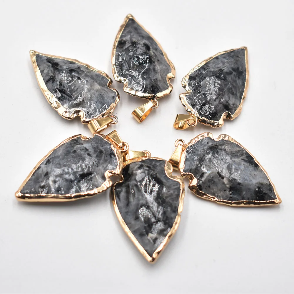 

Fashion natural Black ShimmerStone Arrowhead Rough Healing Point pillar Pendants for Charm Necklace accessories 6pcs/lot