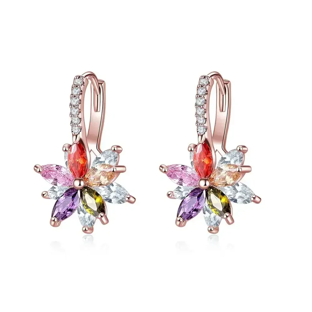 Easy Wear Geometric Flower Milticolor Cubic Zirconia Stud Earrings for Women Party Crystal from Austrian Fashion Jewelry