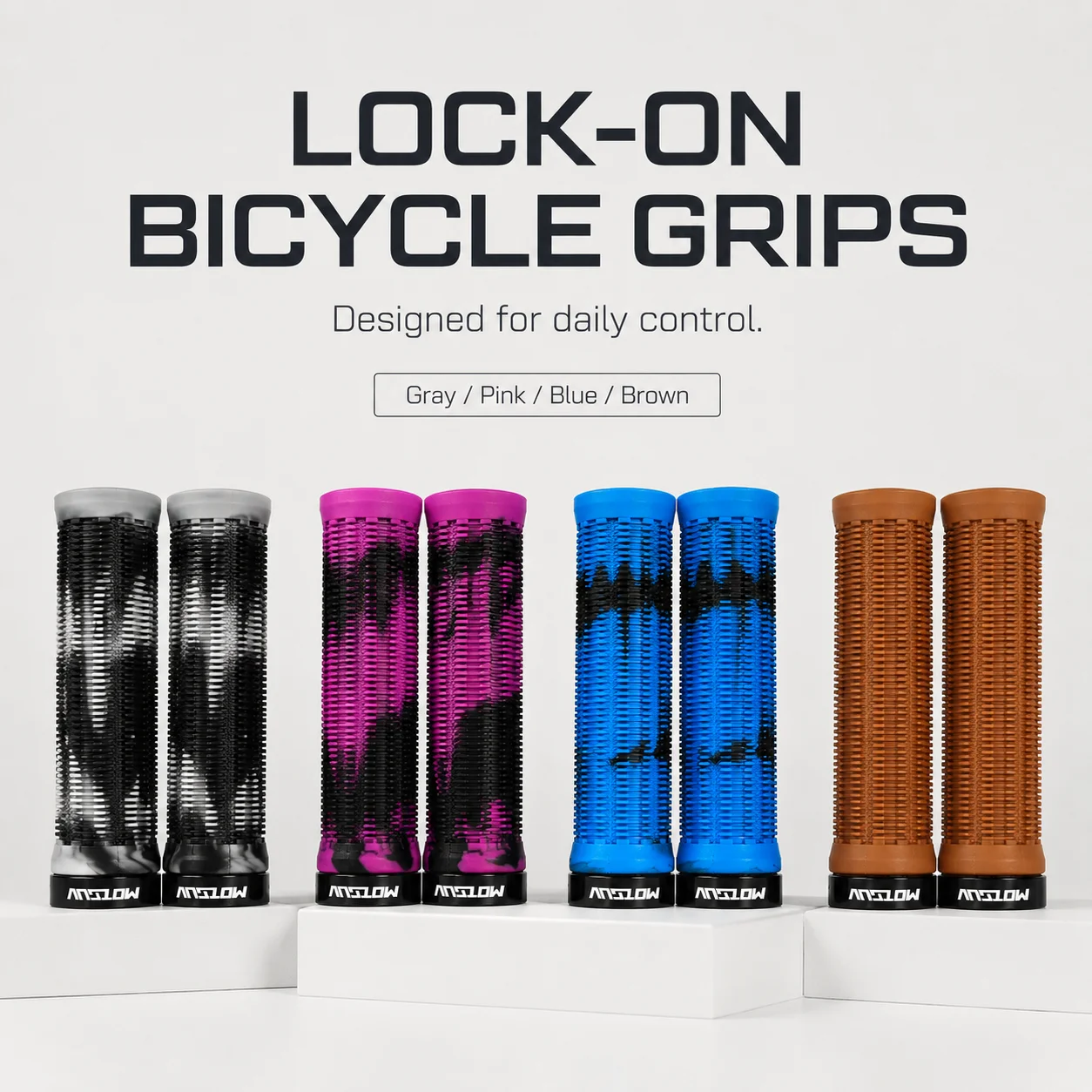 Ein Paar ergonomische MTB-Lenkergriffe aus Gummi für Komfort, Rutschfestigkeit und Stoßdämpfung.