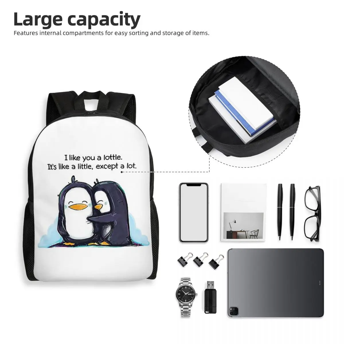 I Like You A Lottle Penguin Backpack Student Boys Girls BookBag School Bag Computer Shoulder Bags