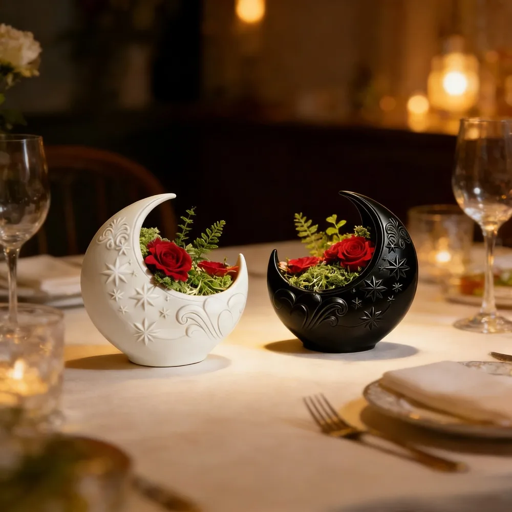 1-Piece Moon-Shaped Flower Pot with 3D Printed Embossed Pattern, Moon-Shaped Storage Box, Jewelry Box, Office Decoration, Creative Home Decor, Starry Sky Design, a Great Gift for Gardening Enthusiasts