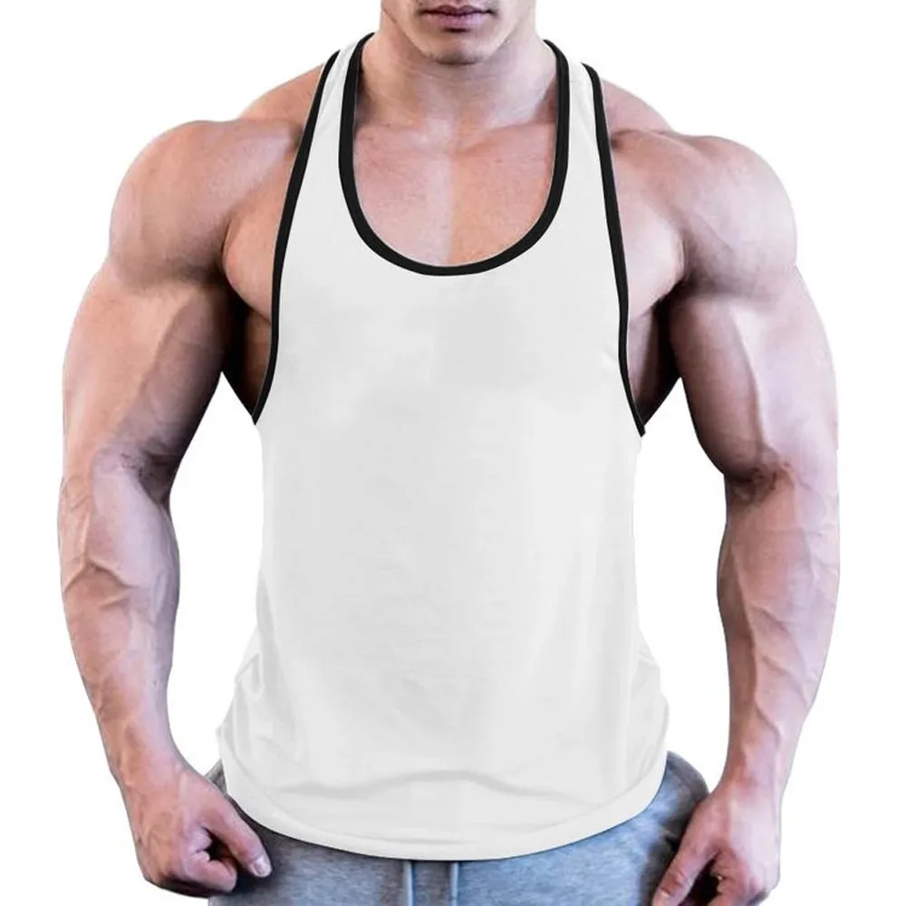 Men Gym Singlet Stringer Muscle Tank Tops Fitness Sport Shirt Y BACK Racer Workout  Vest