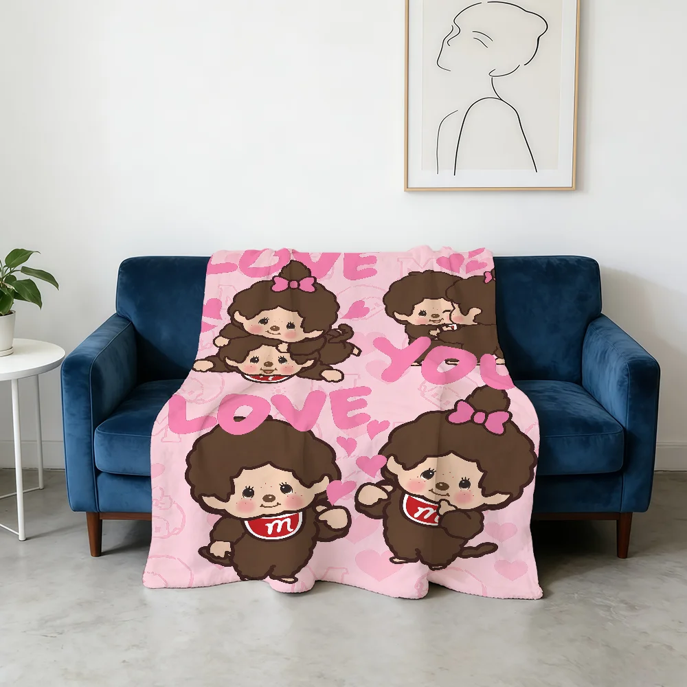 Cartoon Cute M-Monchhichis-ES Blanket Flannel Warm Soft Throw Blanket For Room Sofa Childish Birthday Gifts