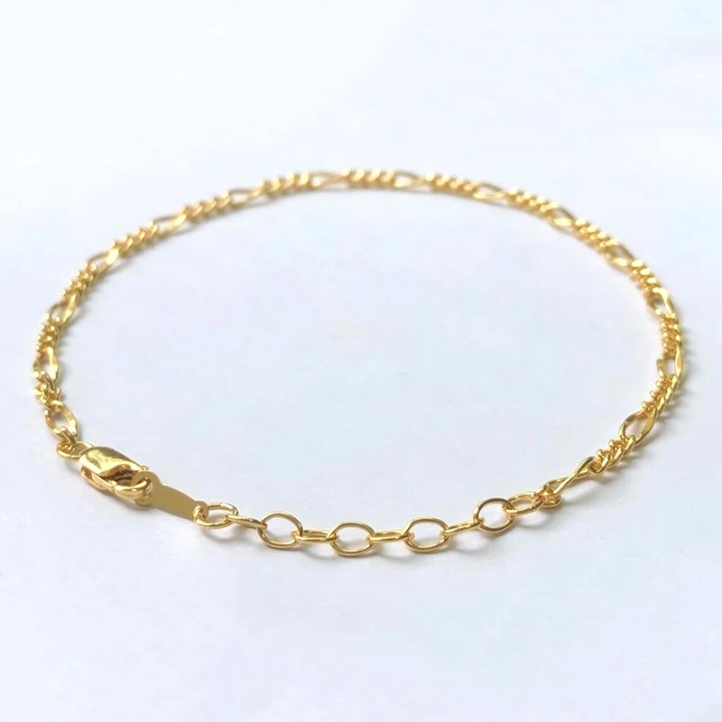 Pulsera de oro de 14k con cadena de 2,5mm, delicada pulsera Figaro de oro para mujer, pulsera minimalista, cadena de oro, regalo para sus joyería