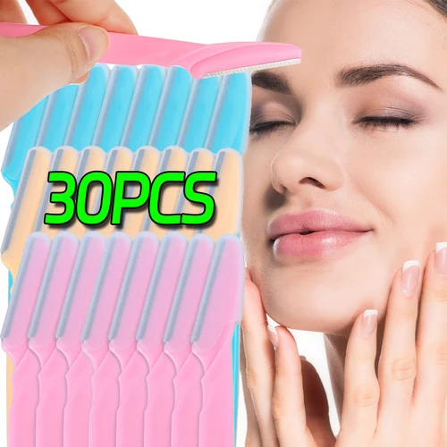 30 Uds recortador de cejas cuchilla afeitadora portátil cara maquinilla de afeitar ojos raspador de cejas cortadores de depilación cejas cuchillo moldeador maquillaje de mujer
